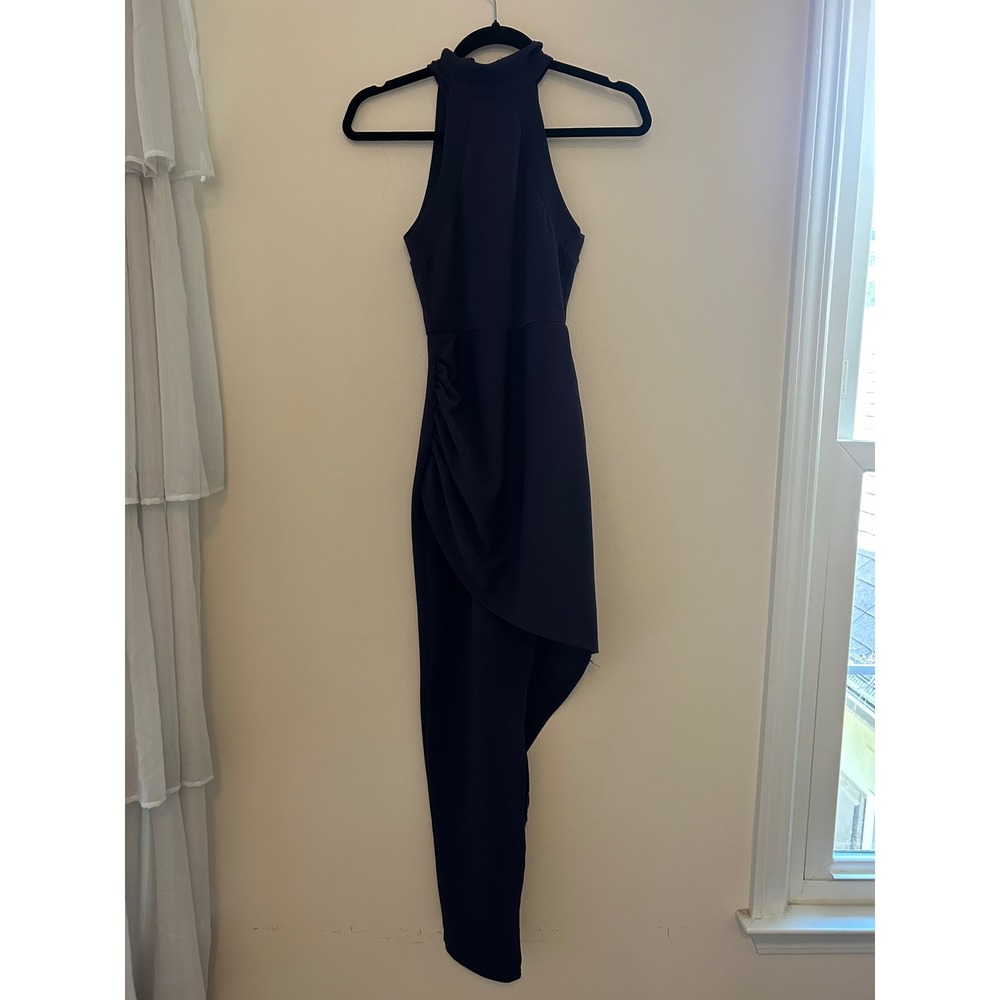 Dark purple Halter Neck‎ Asymmetric Dress Ruched Cocktail Party Elegant